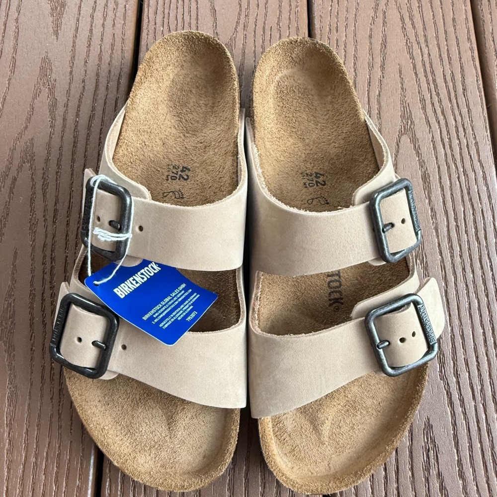 Birkenstock Arizona Wire Buckle Nubuck Leather Sandal-1031627- Sandcastle Sz 42